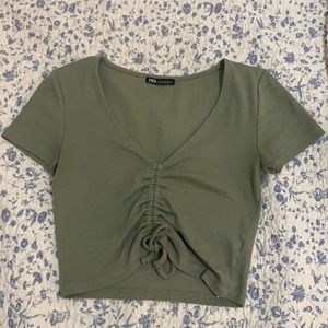 Green crop top with adjustable tie in front